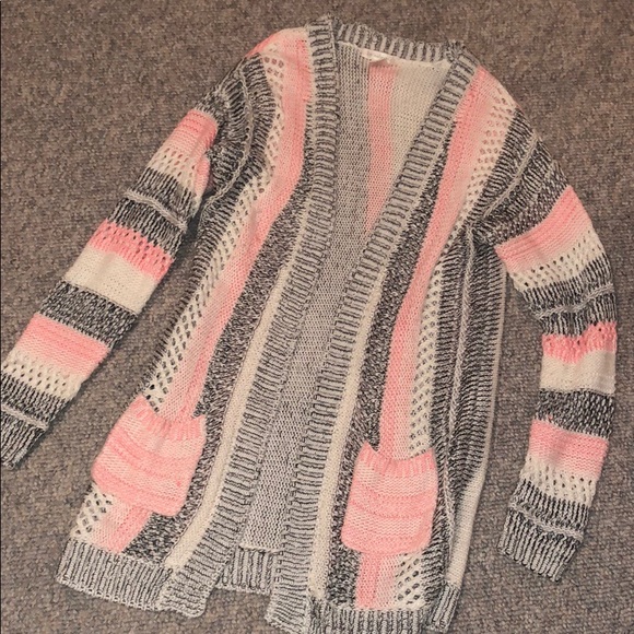 love on a hanger Sweaters - Black, White, & Pink Striped Open Front Cardigan
